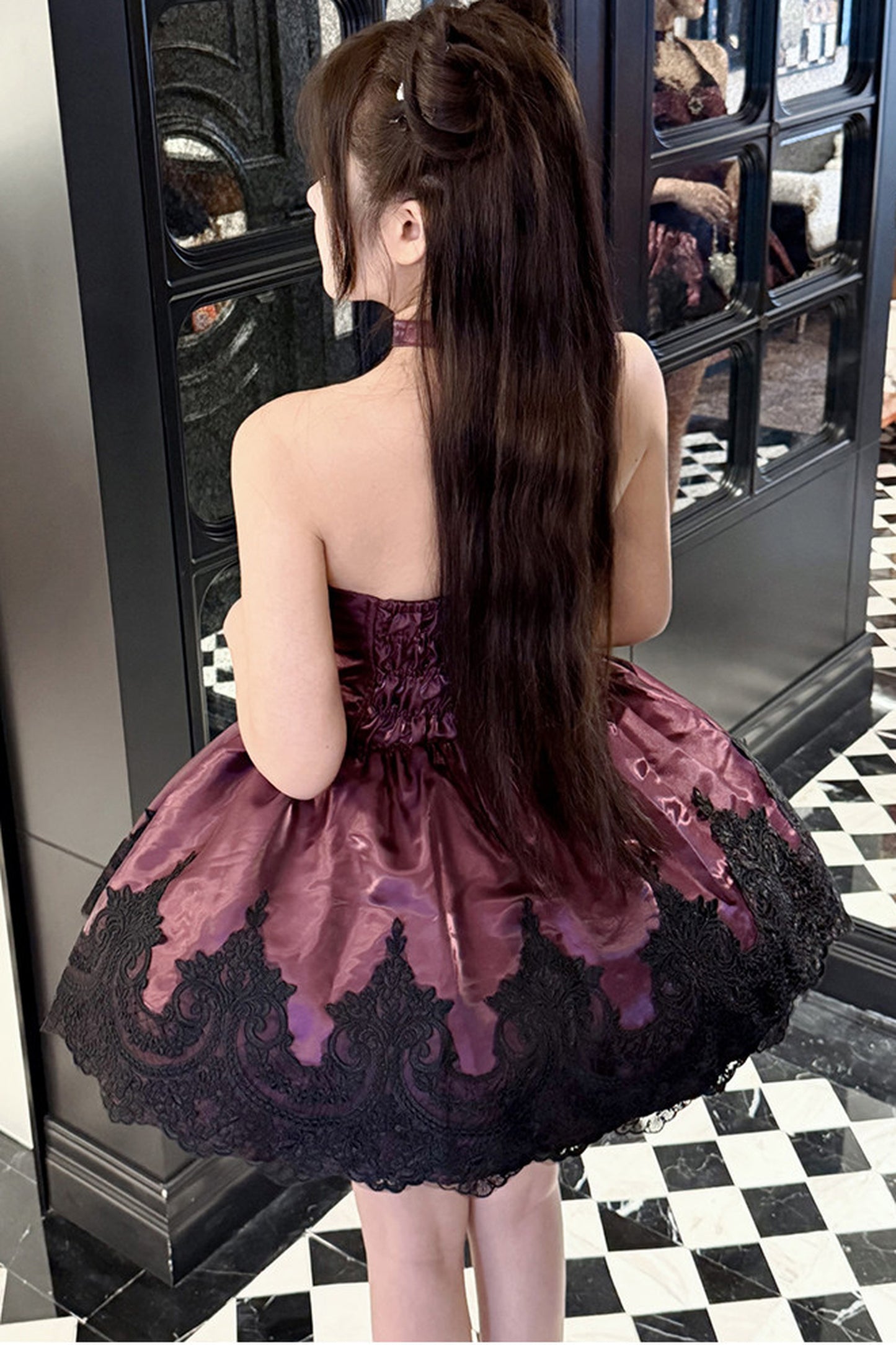 レッドバレエスタイルミニドレス