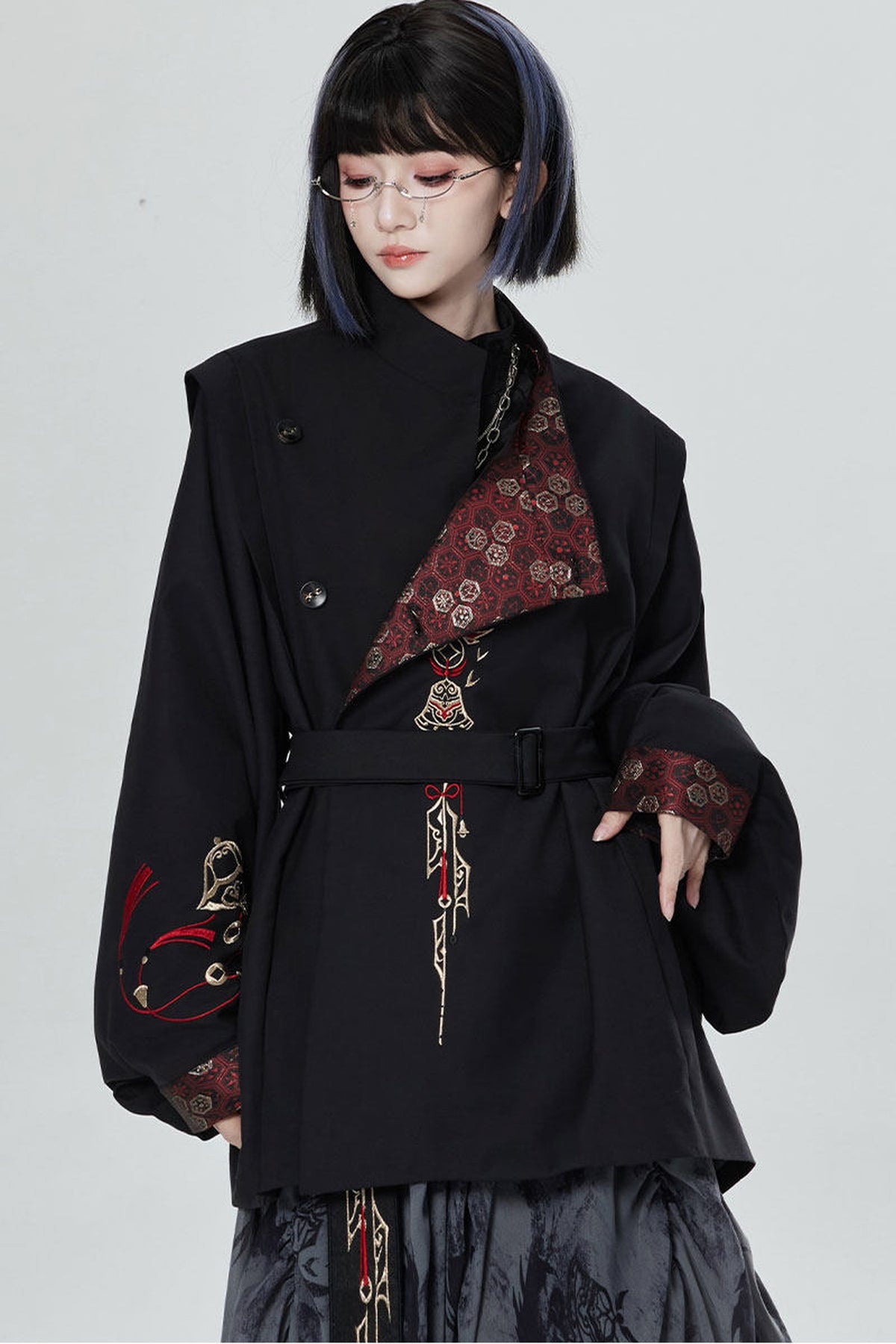 Chinese Style Embroidered Trench Coat and Pants Set-Up