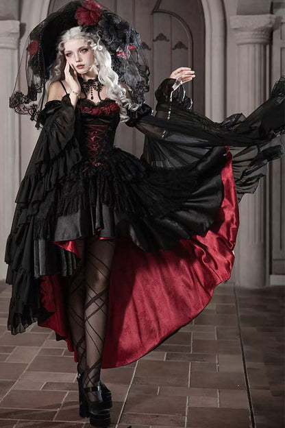 Gothic Red Black Evening Dress