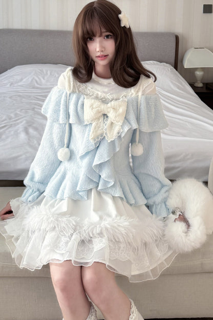 Off-Shoulder Ruffle Knit Top Set
