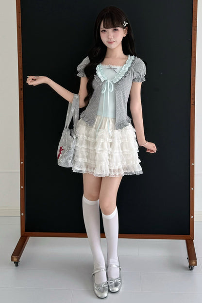 Polka Dot Layered-Look Top and Skirt Set-Up