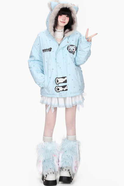 Printed Bear Cat Ear Cotton Jacket