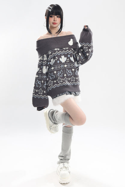 Fair Isle Off-Shoulder Sweater