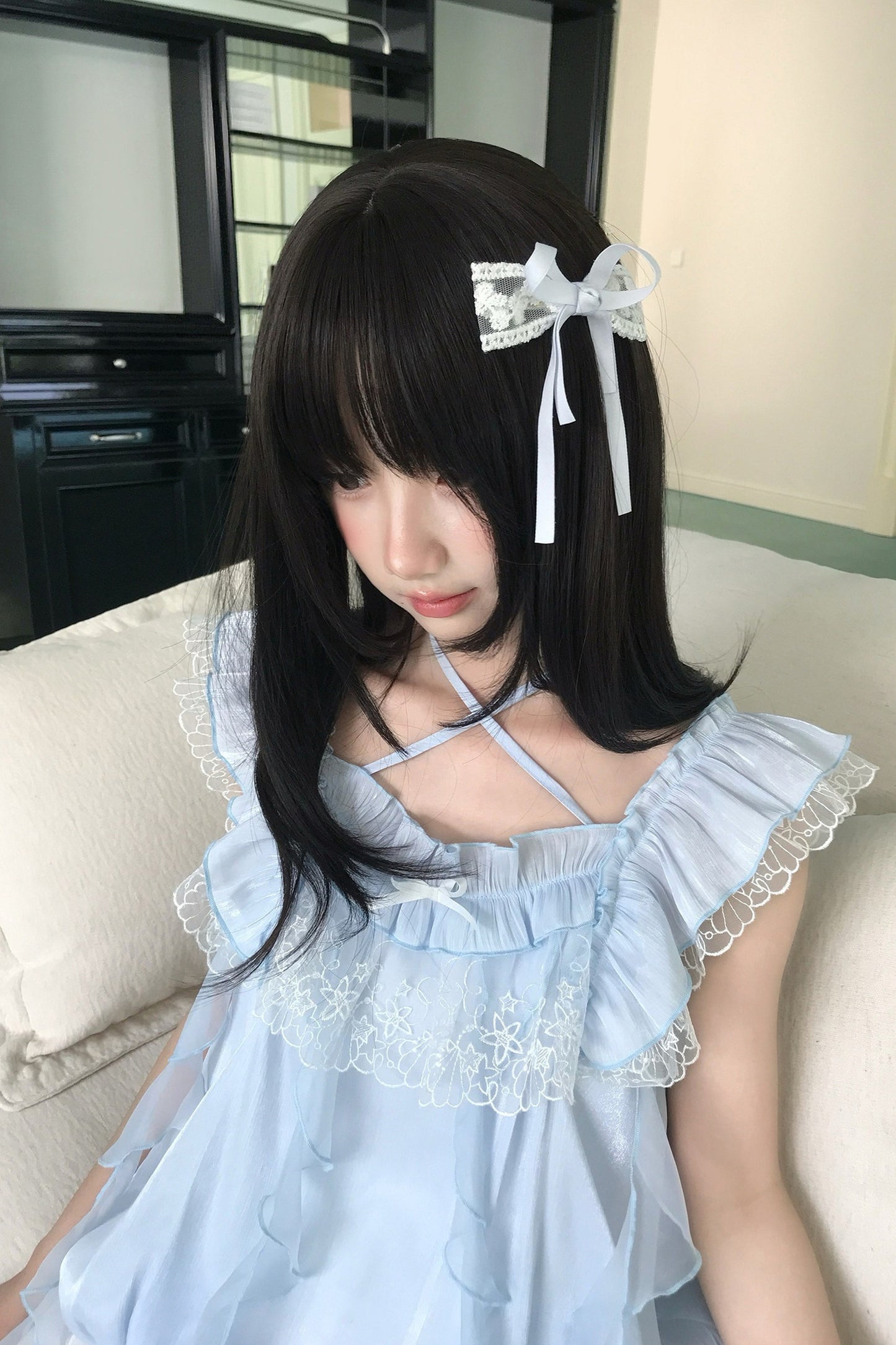 ミルキーブルー姫フリルトップス＋スカート
