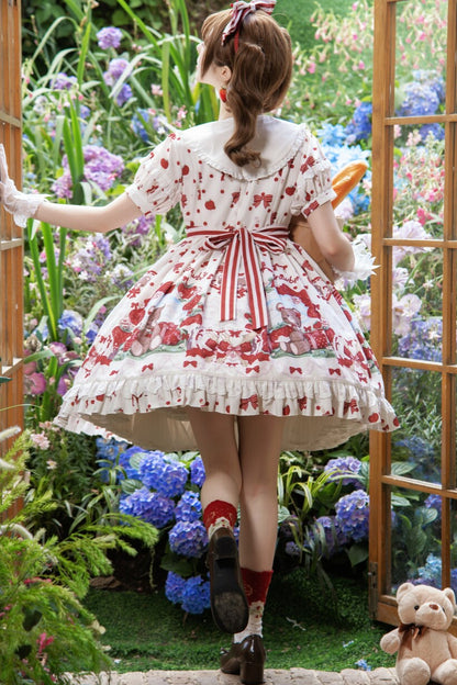 Strawberry Gift Box Lolita Print Suspender Dress Set-Up