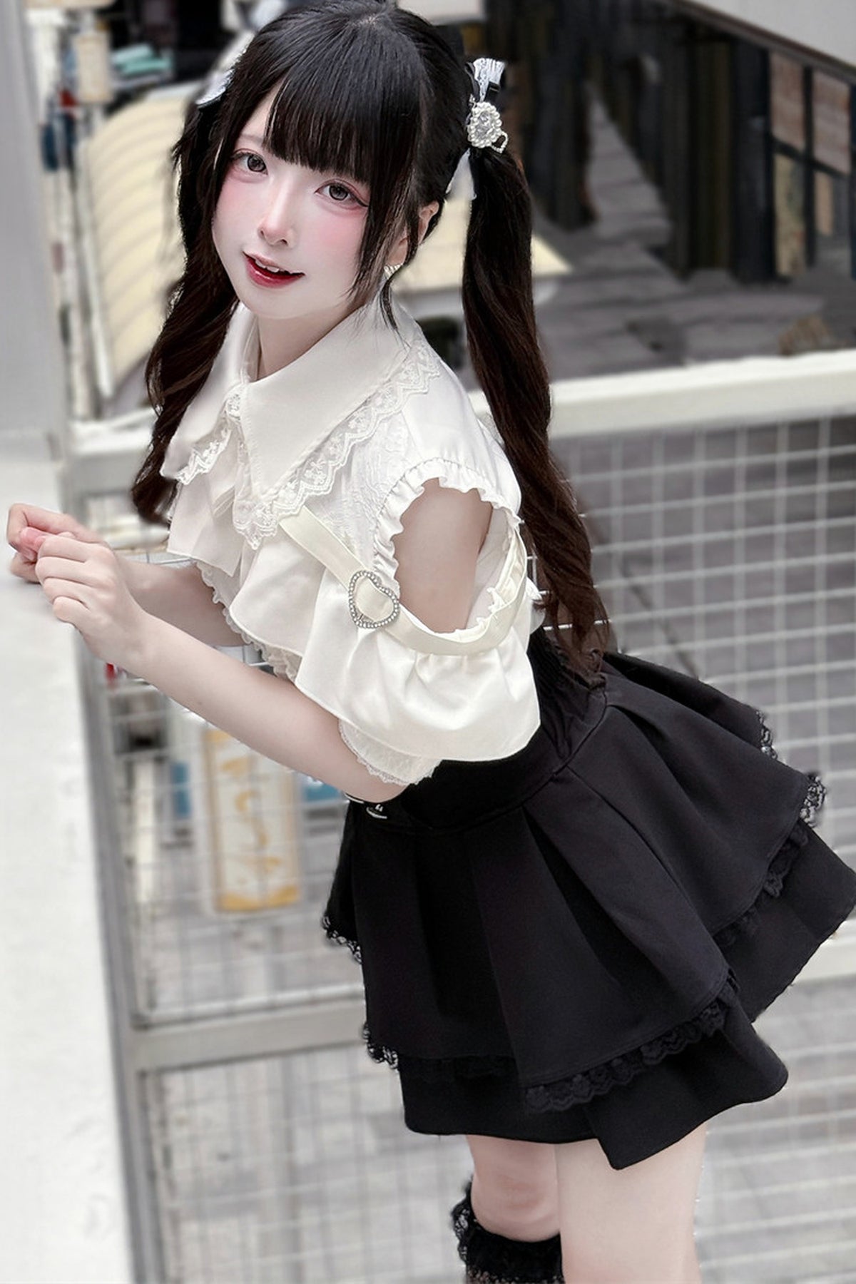 Cherry Short-Sleeve Shirt and Skirt Set-Up
