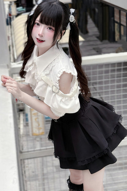 Cherry Short-Sleeve Shirt and Skirt Set-Up
