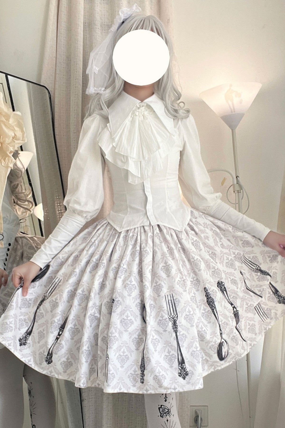 Silver Tableware Print Half-Length Skirt