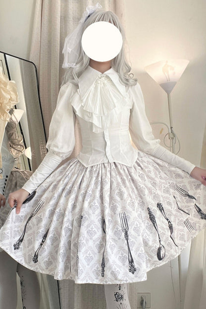 Silver Tableware Print Half-Length Skirt