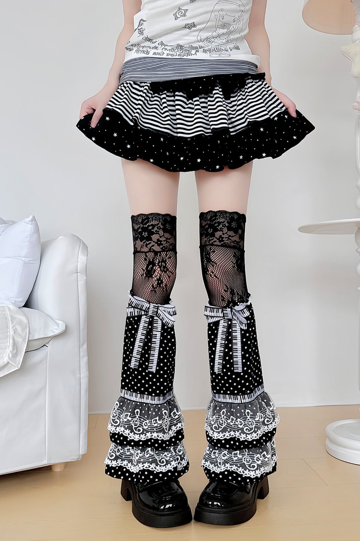Polka Dot Layered Cake Lace Leg Warmers