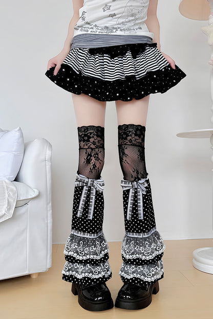 Polka Dot Layered Cake Lace Leg Warmers