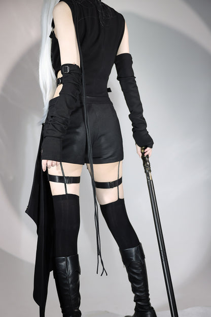 Top cyber gotico lolita + pantaloni + scaldabraccia