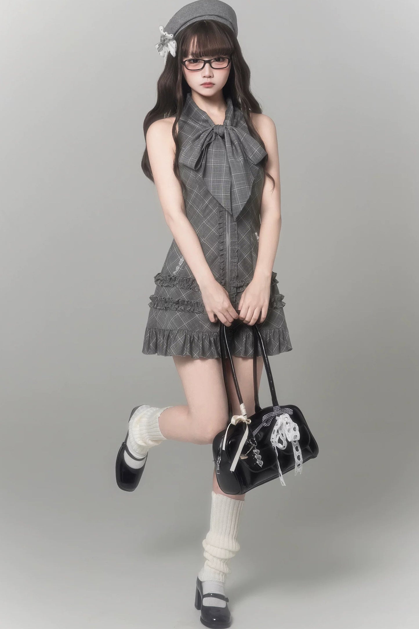 Gray Plaid Literary Girl Dress