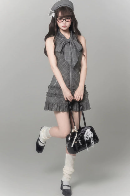 Gray Plaid Literary Girl Dress