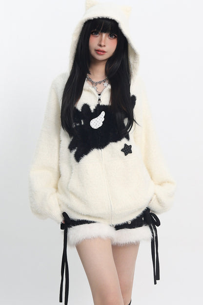 Cat Ear Hooded Knit Cardigan