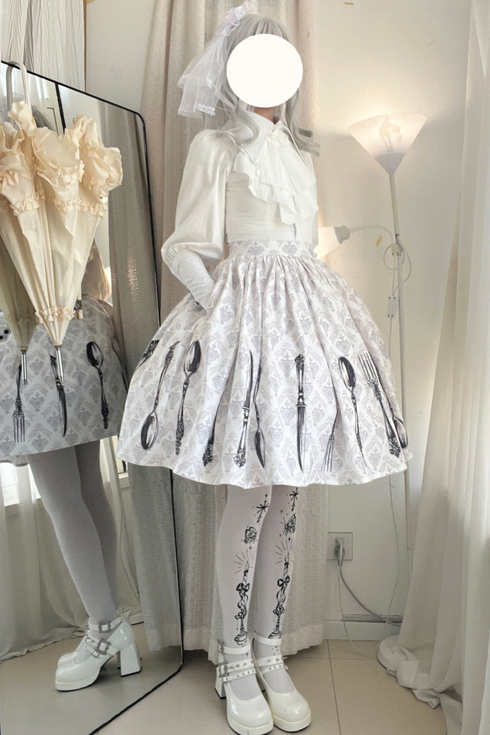 Silver Tableware Print Half-Length Skirt