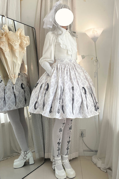 Silver Tableware Print Half-Length Skirt