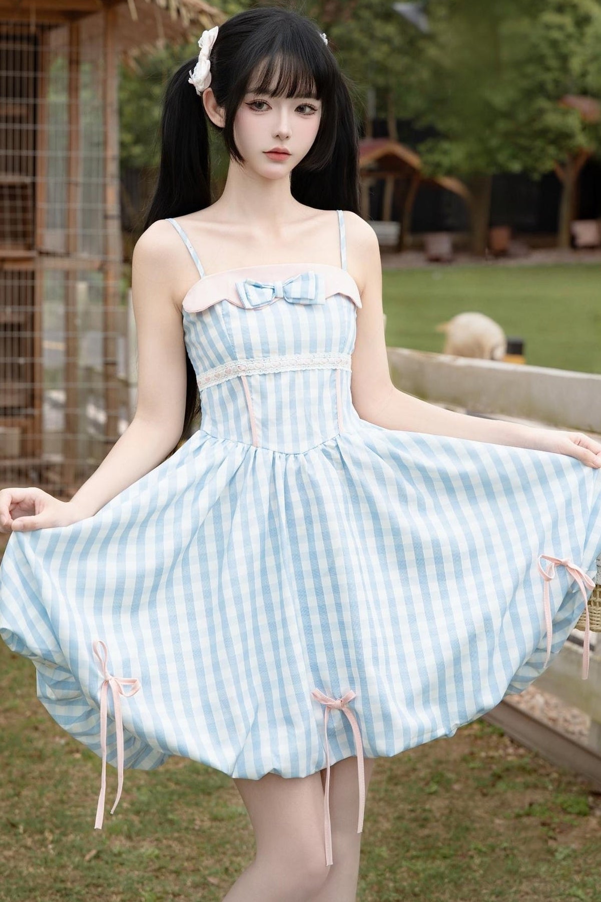 Sweet Plaid Ribbon Cami Dress & Cropped Jacket Set-Up