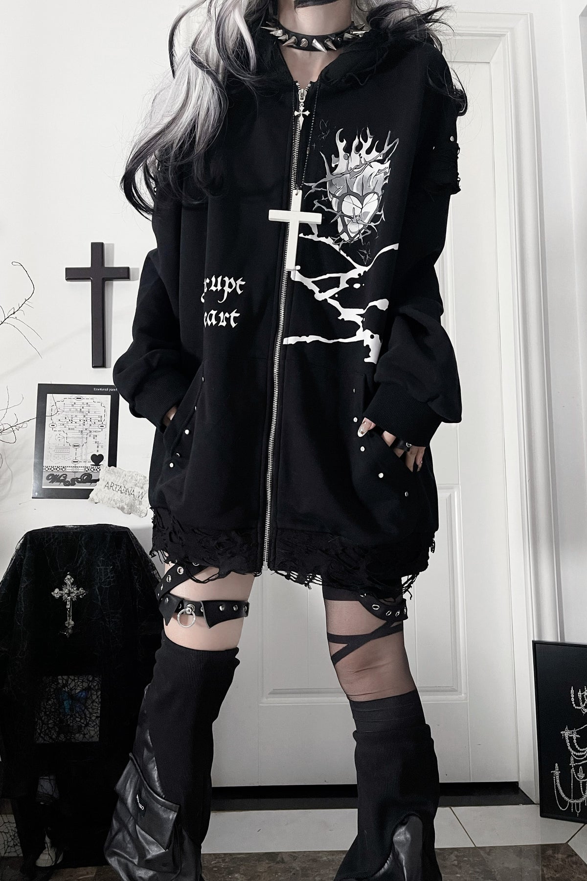 Veste ample à capuche avec oreilles de chat