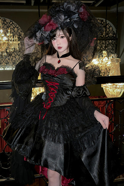 Gothic Red Black Evening Dress