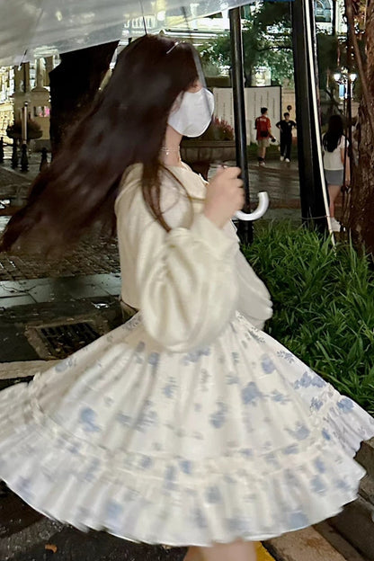 フローラルコーデュロイサスペンダードレスセット