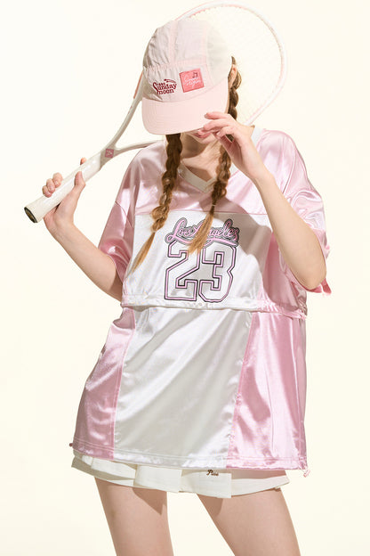 ピンクサテンスポーツTシャツ