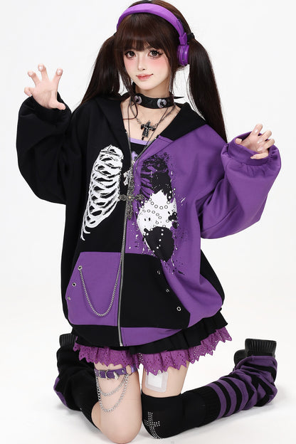 Subkultur-Punk-Kapuzenjacke mit Farbblock-Design