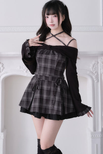 Top con lazo y hombros descubiertos estilo jirai kei + falda