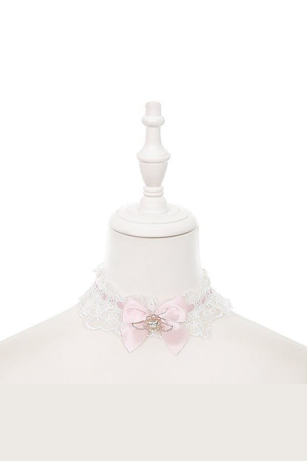 Lace Bow Dress With Hairband+Neck Ring