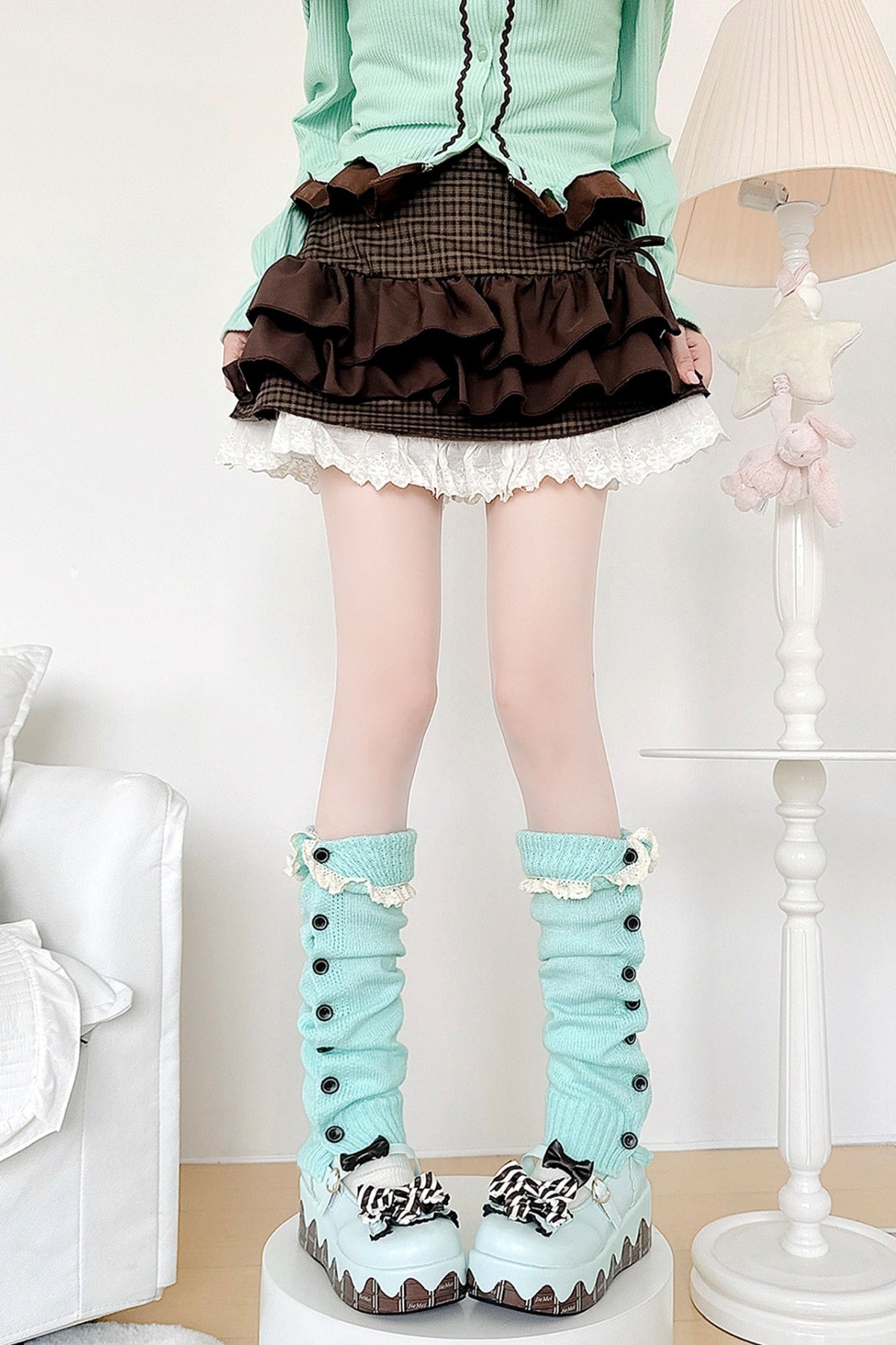 Mint Green Lace Button Leg Warmers