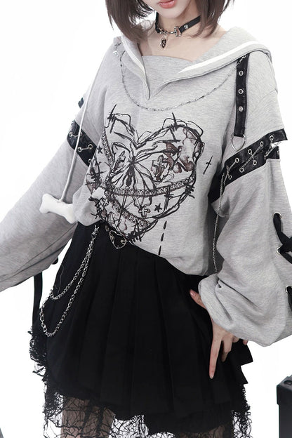 Dark Subculture Butterfly Sweatshirt + Skirt
