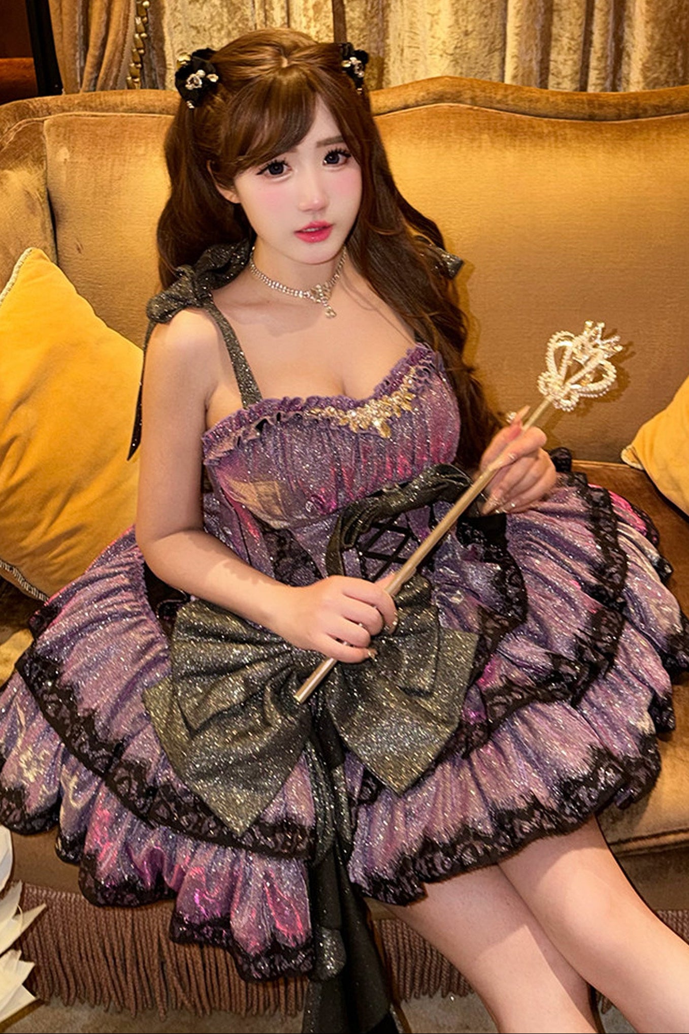 Abito lolita da principessa con fiocco viola