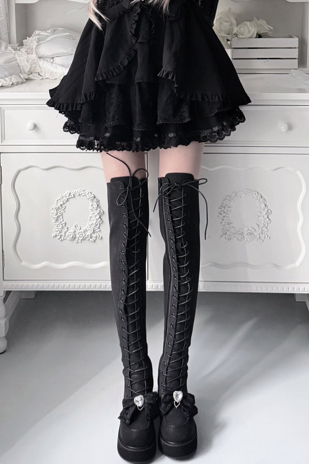 Cross-Studded Platform Over-The-Knee Boots
