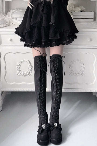 Cross-Studded Platform Over-The-Knee Boots