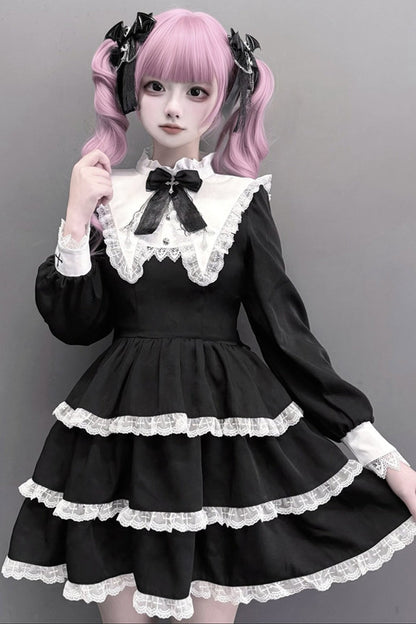 Vintage Black Pointed Collar Dress