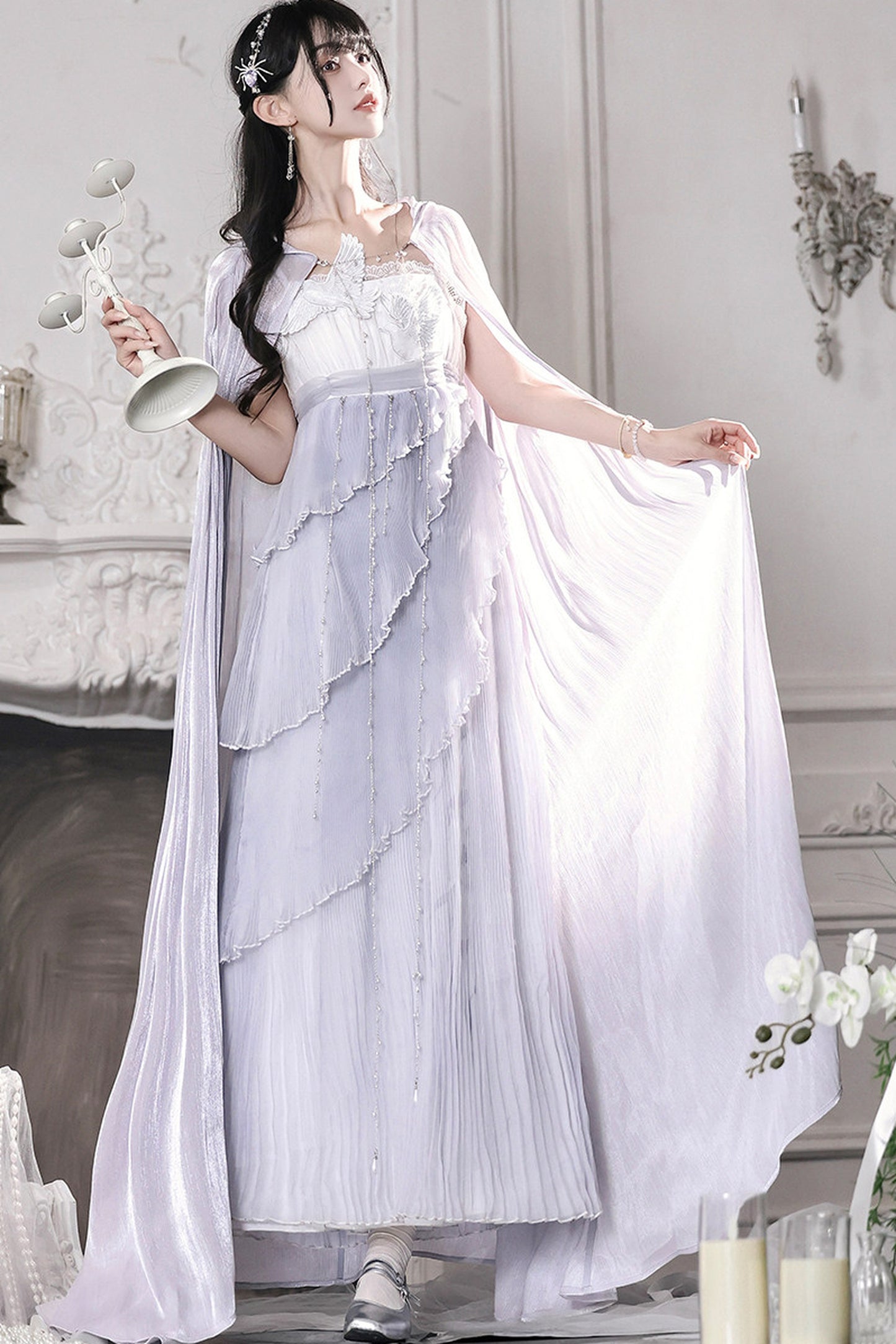Kleid-Set im griechischen Stil mit Empire-Taille und Cape