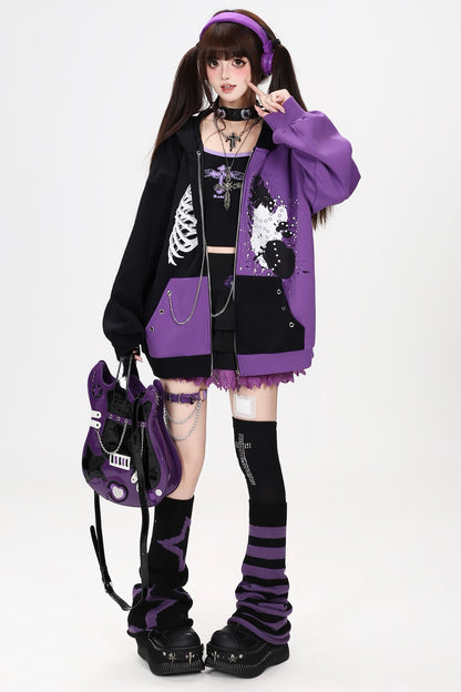 Subkultur-Punk-Kapuzenjacke mit Farbblock-Design