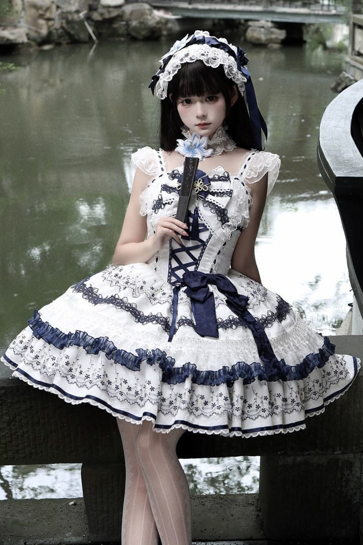 Blue and White Porcelain Jsk Suspender Dress