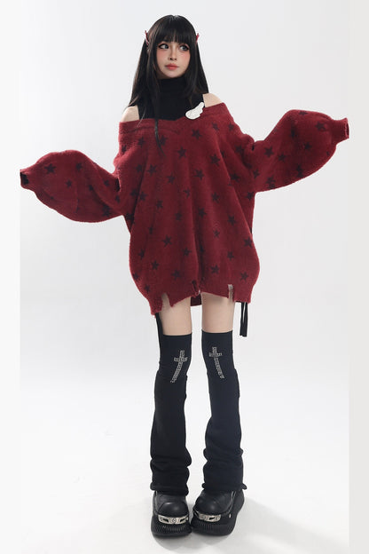 Star Off-Shoulder Layered-Look Sweater