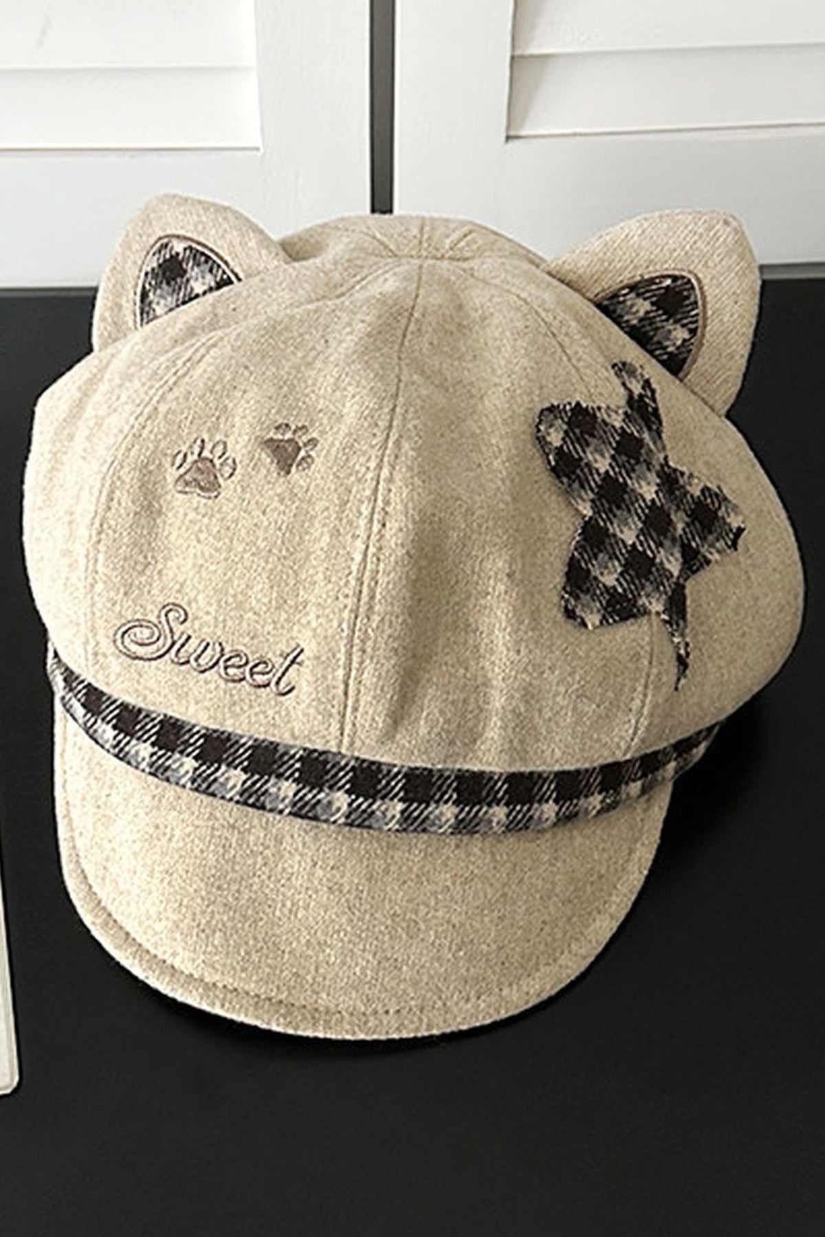 Plaid Star Cat Ear Octagonal Beret