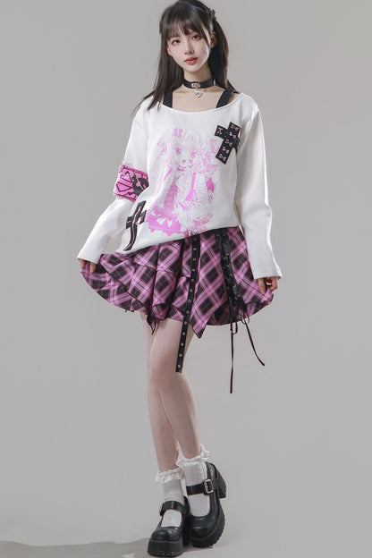 Pink Plaid Chain Tiered Skirt