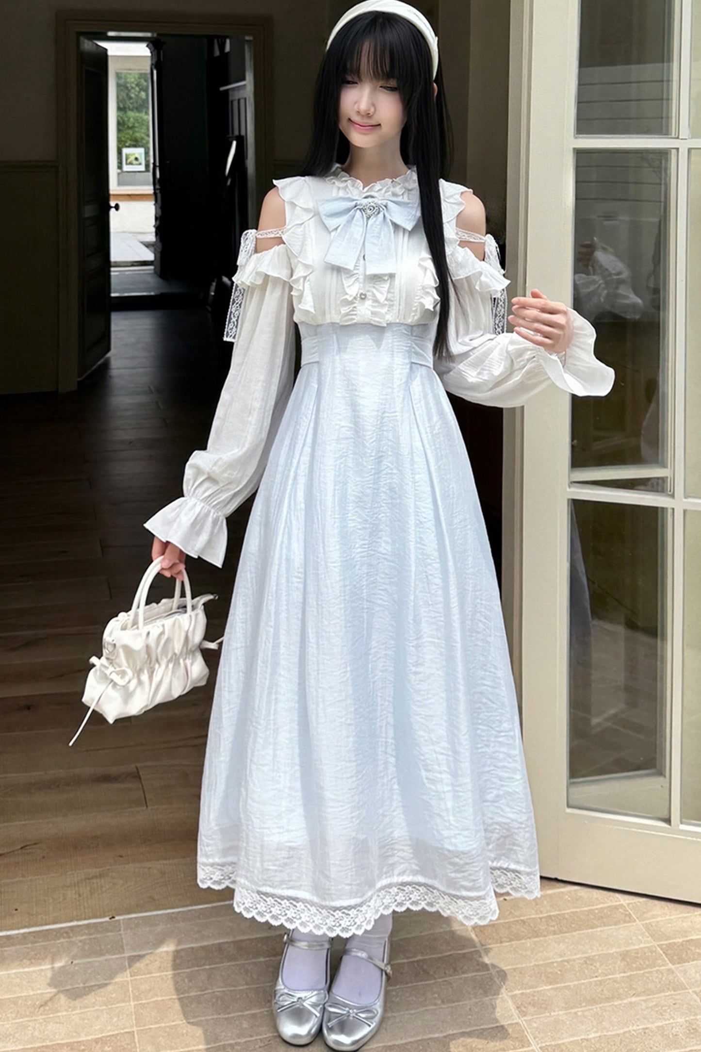 Long Sleeve Off-Shoulder Patchwork Dress