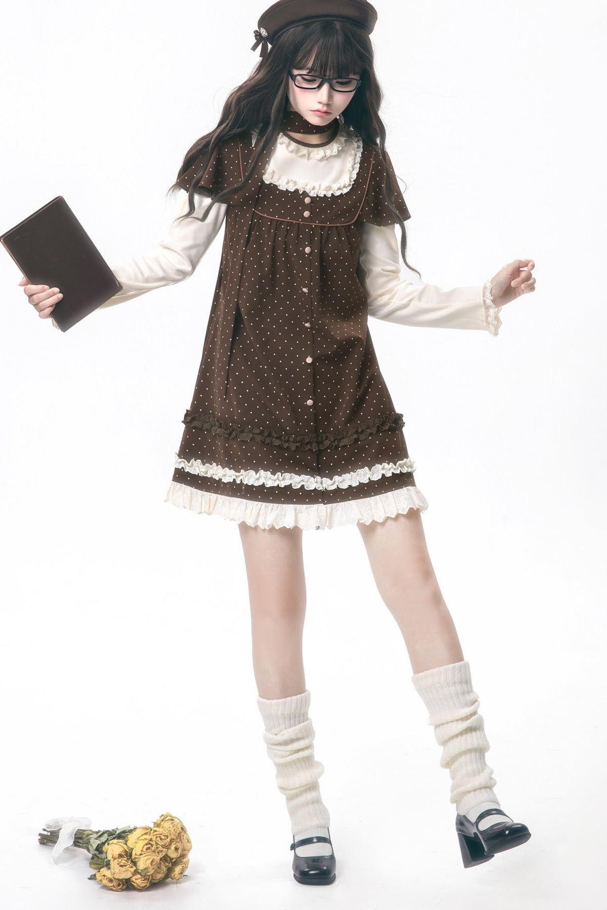 Brown Polka Dot Layered-Look Dress