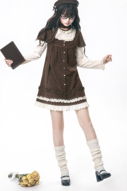 Brown Polka Dot Layered-Look Dress