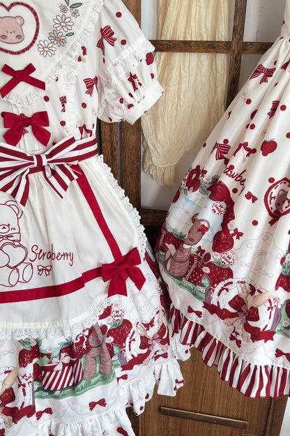 Strawberry Gift Box Lolita Print Suspender Dress Set-Up