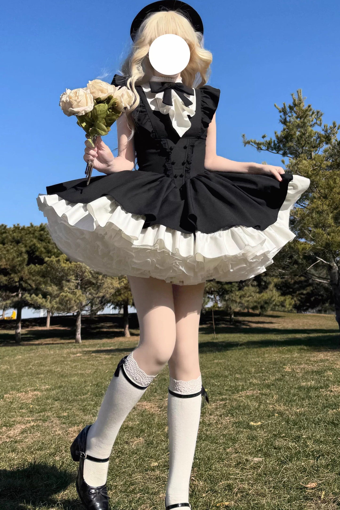 Black Ruffle Sleeve Dress Set-Up