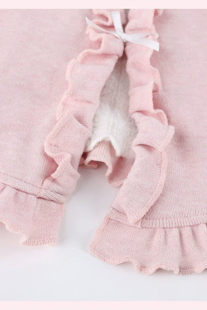 Pink Layered-Look Knit Top and Plush Skirt Set