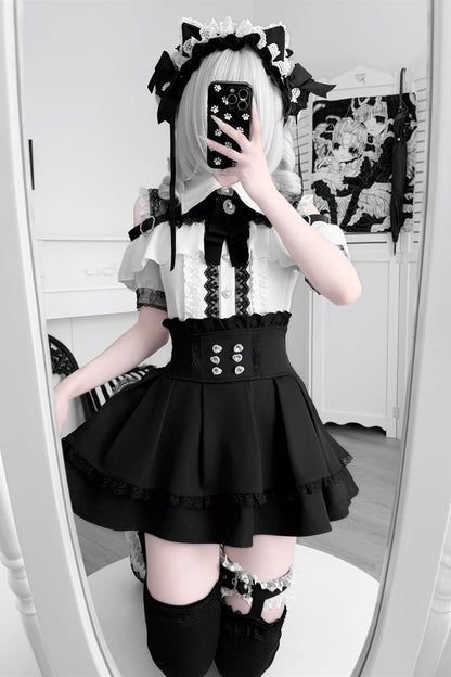 Cherry Short-Sleeve Shirt and Skirt Set-Up
