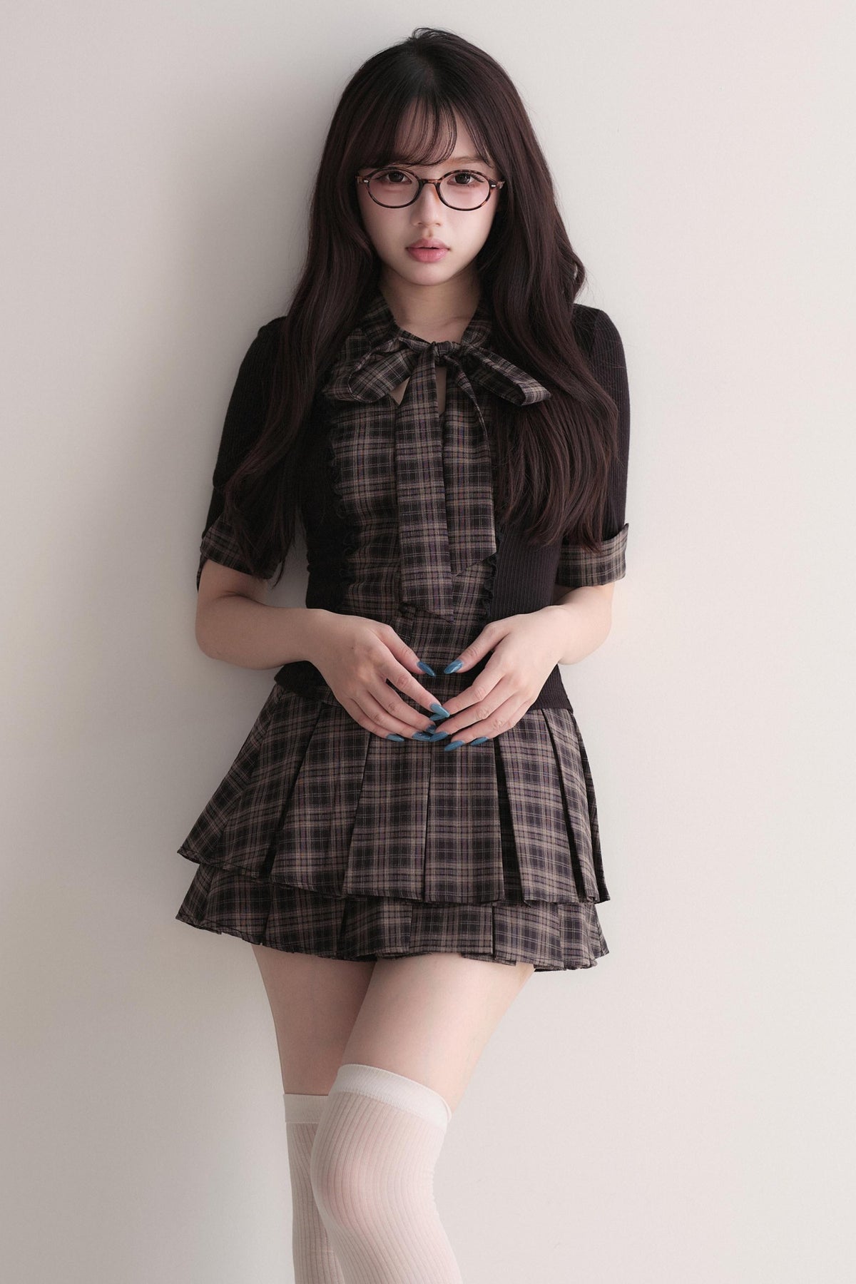 Plaid Patchwork Top and Skirt Set