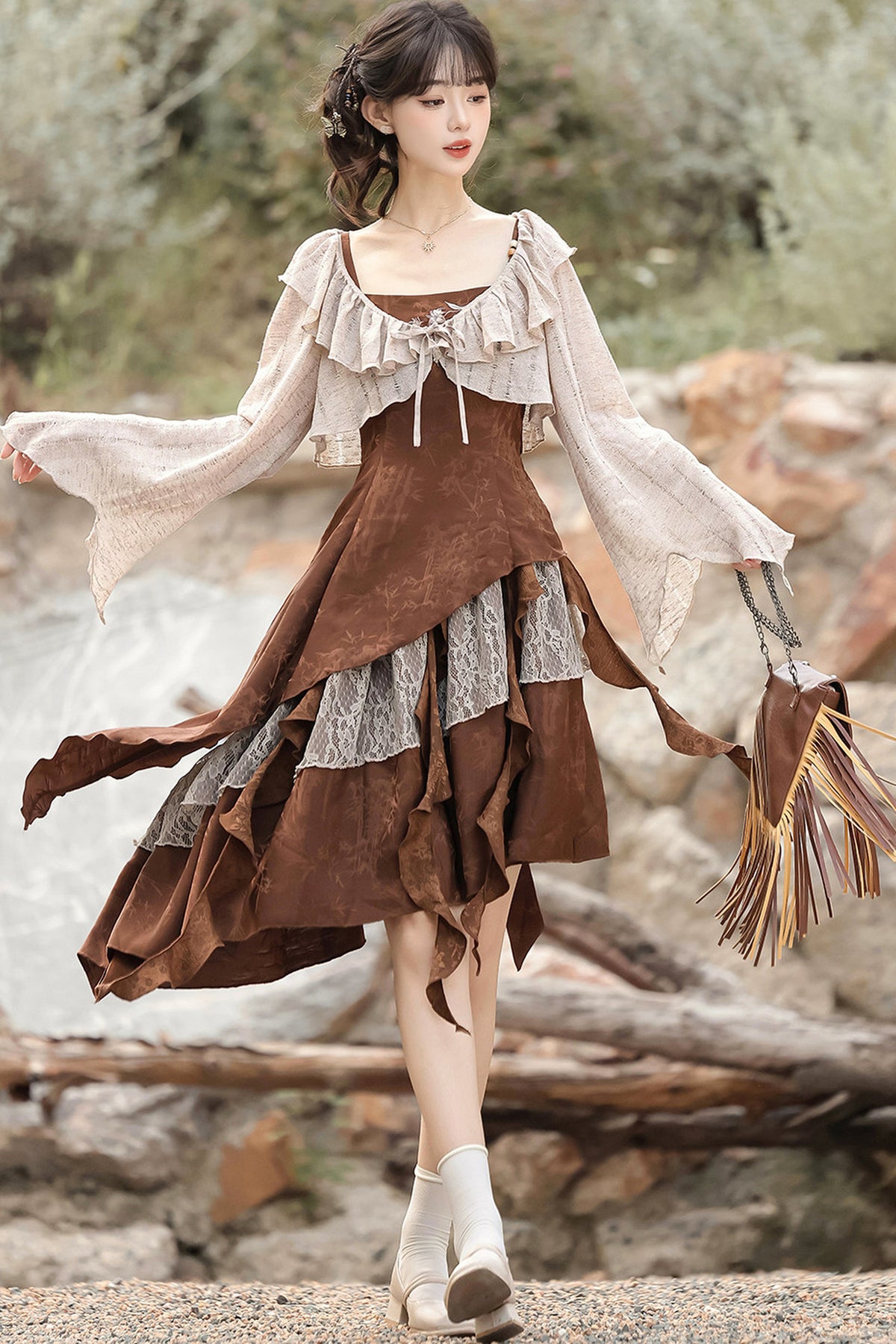 Dune Traveler Asymmetric Retro Dress Set